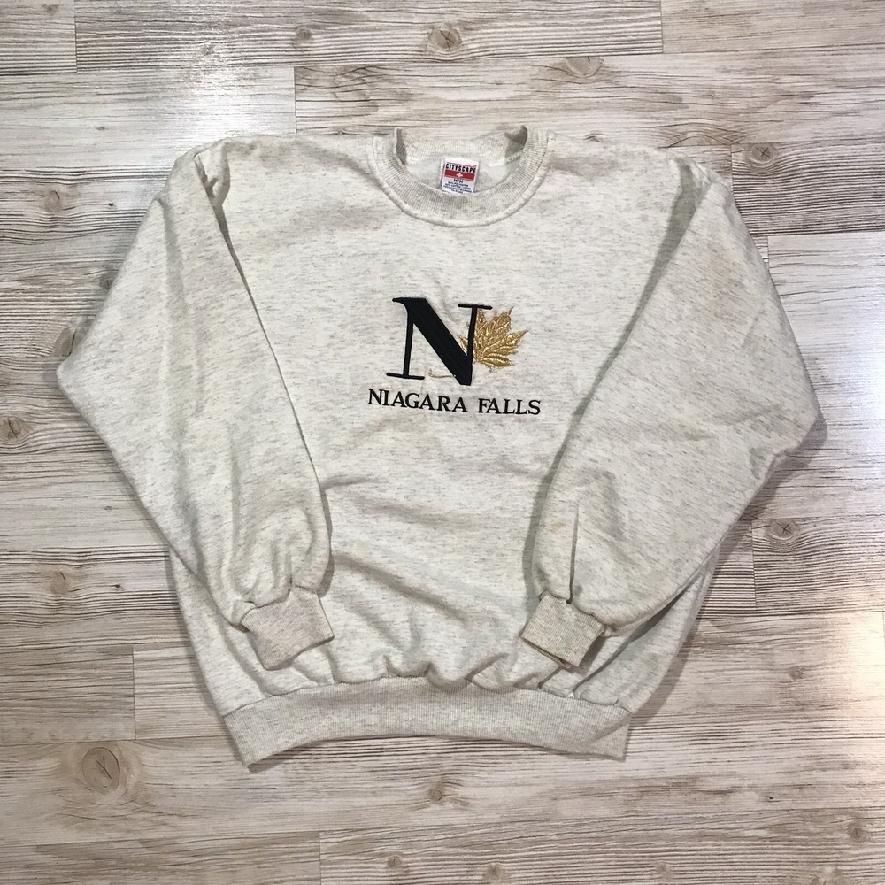 Vintage 90s Niagara Falls Sweatshirt Light Gray Men's Medium Cityscape Canada